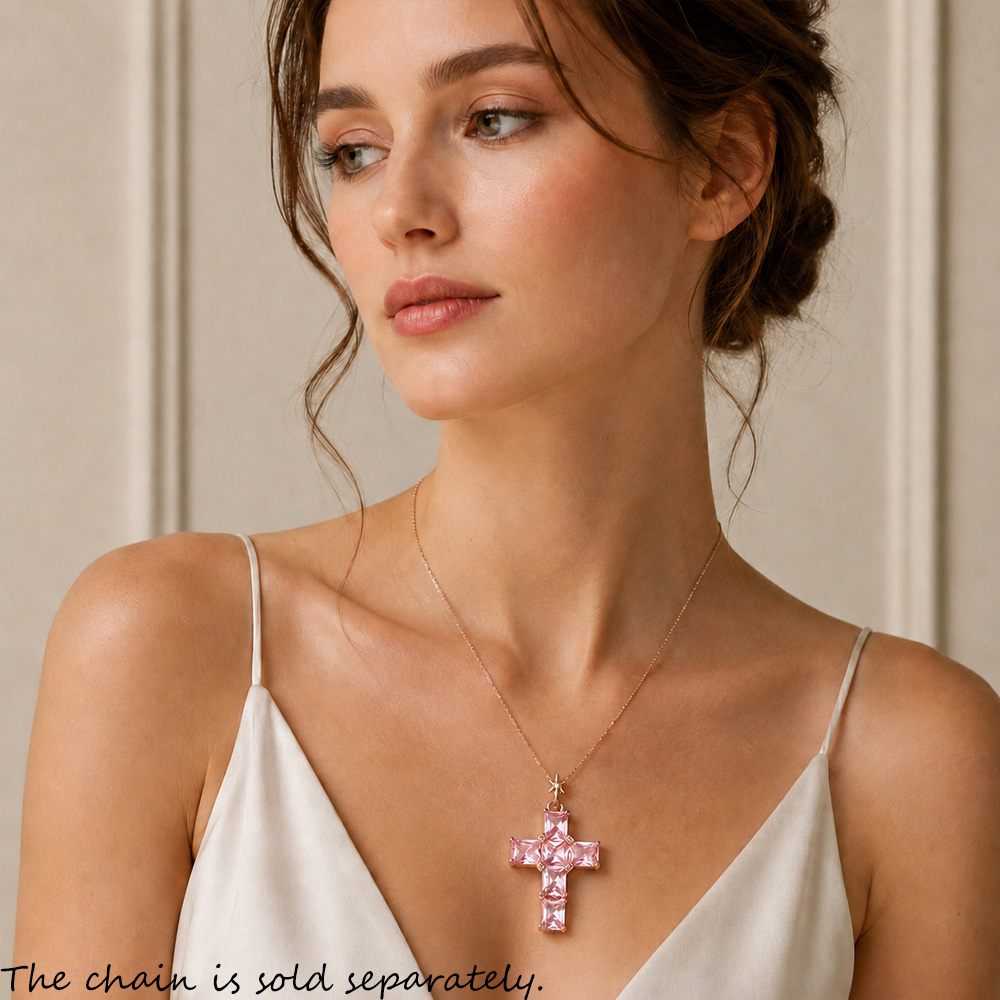 Anhänger Kreuz mit rosa Steine – Cross Pendant Necklace Gold Bewertung und Preis