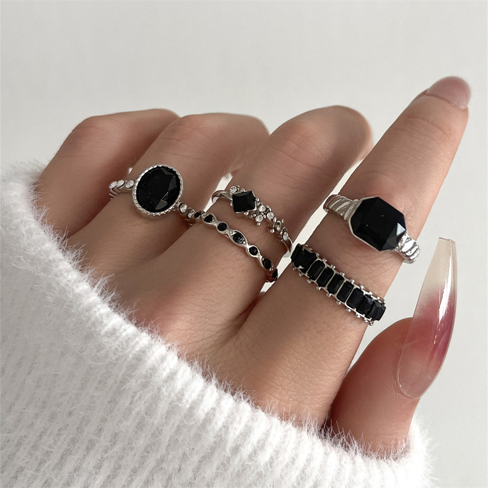 Retro Schwarz Kristall Stein R – Vintage Punk Knuckle Rings Set Bewertung und Preis