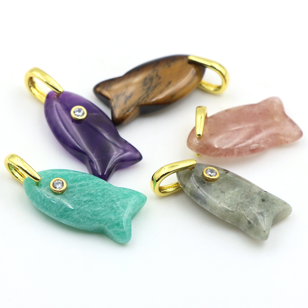 26mm Fischförmiger Naturstein- – Crystal Pendant Necklace Natural Stone Bewertung und Preis